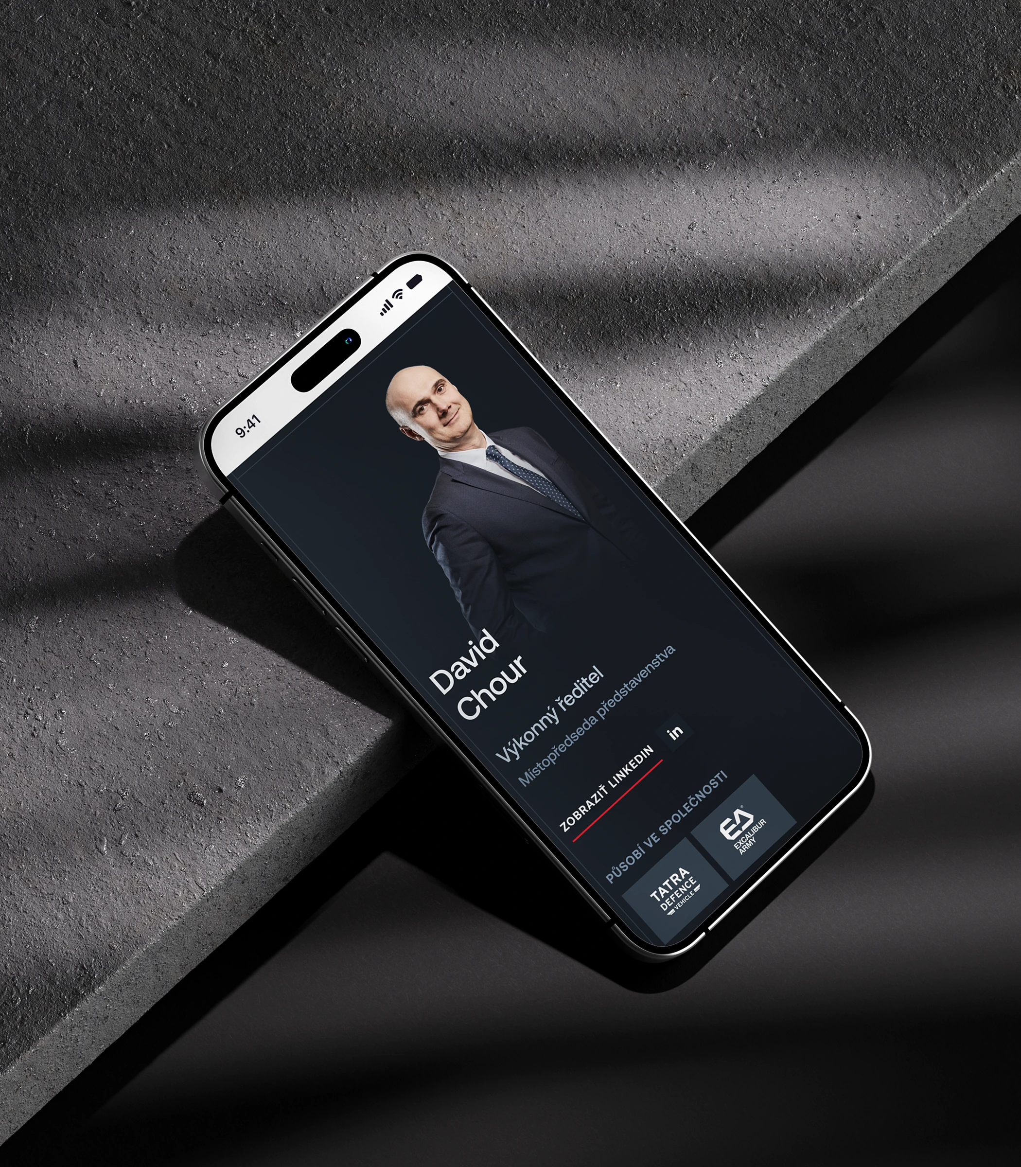 Phone showing a CSG leadership profile page