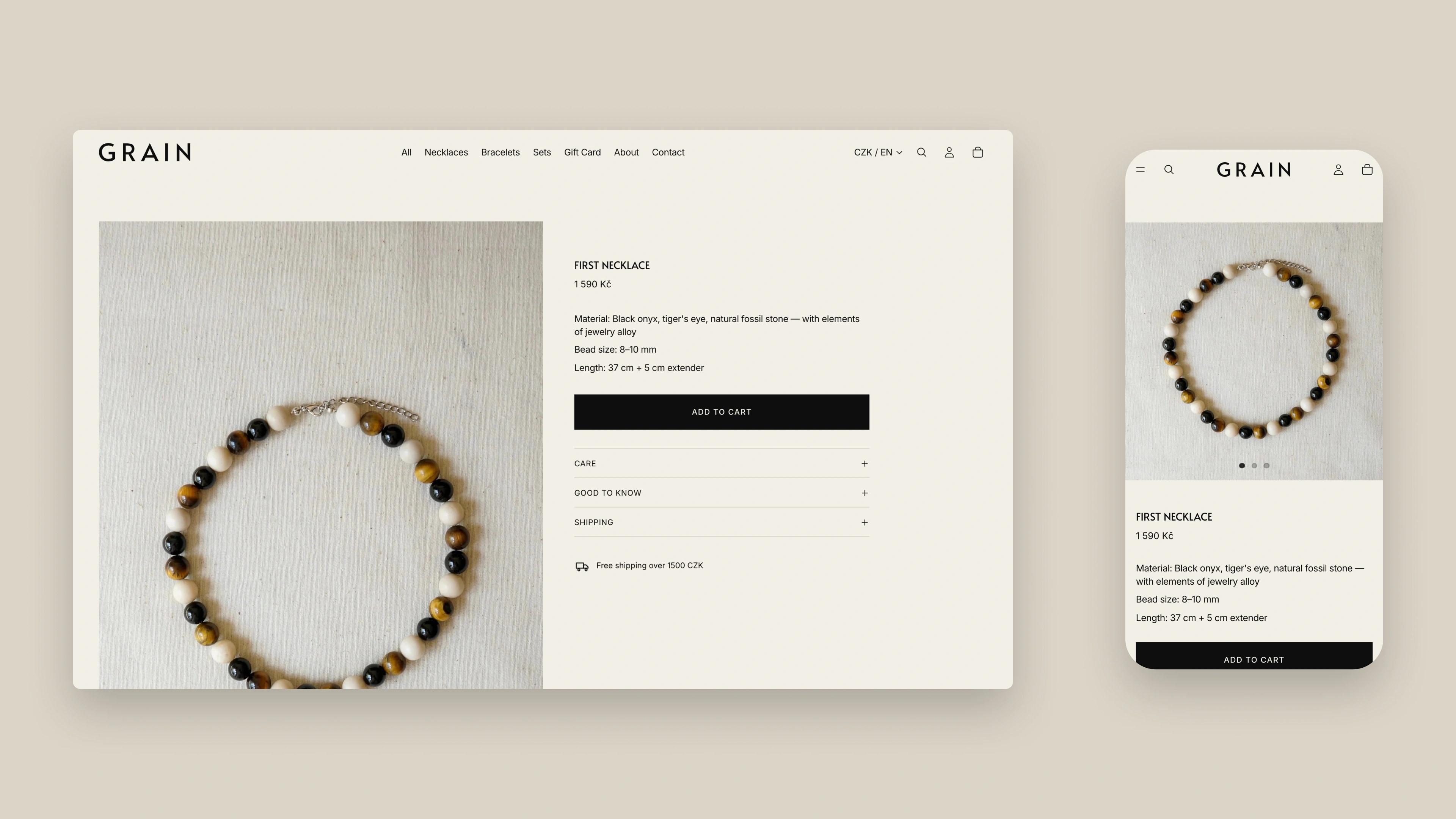 First necklace product page on desktop and phone