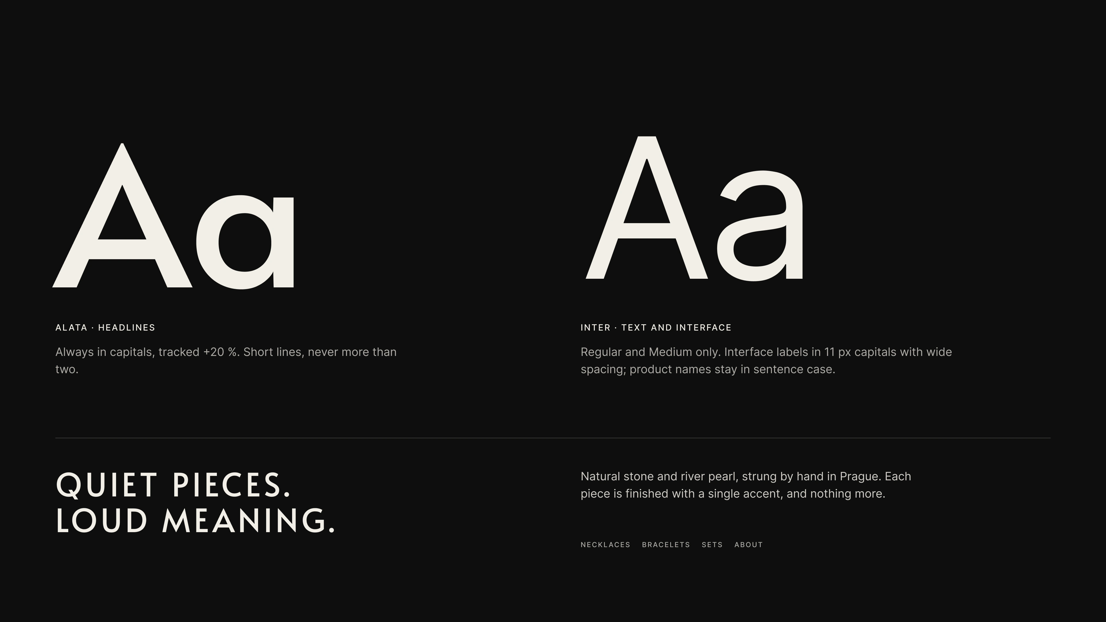 GRAIN typography: Alata for headlines in capitals, Inter for text and interface