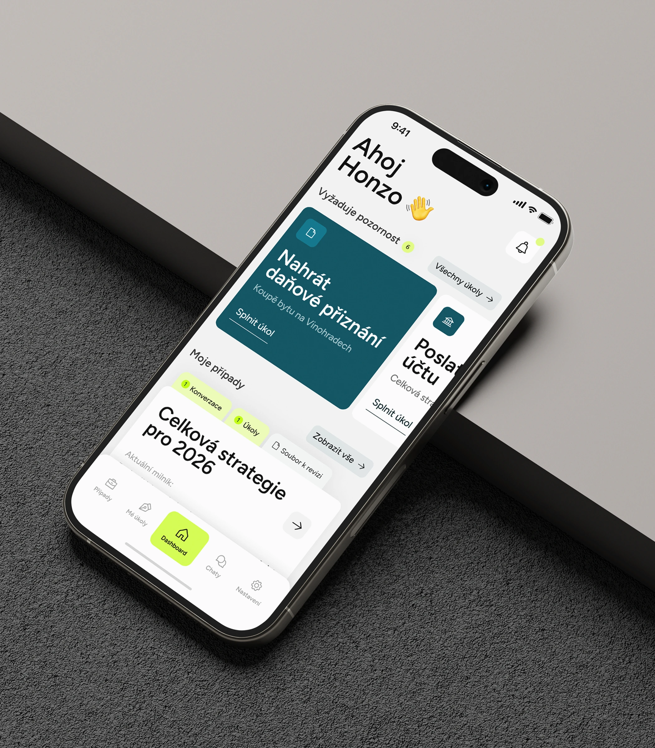 Phone showing the Liberty Choice mobile app with tasks and cases