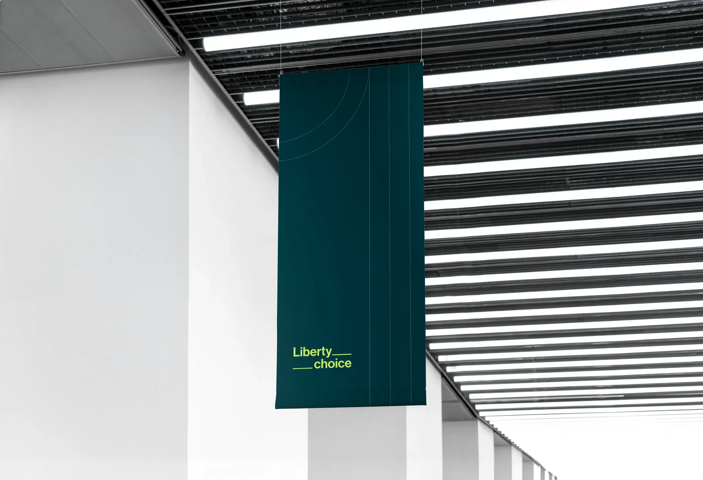 Liberty Choice banner hanging in an office atrium