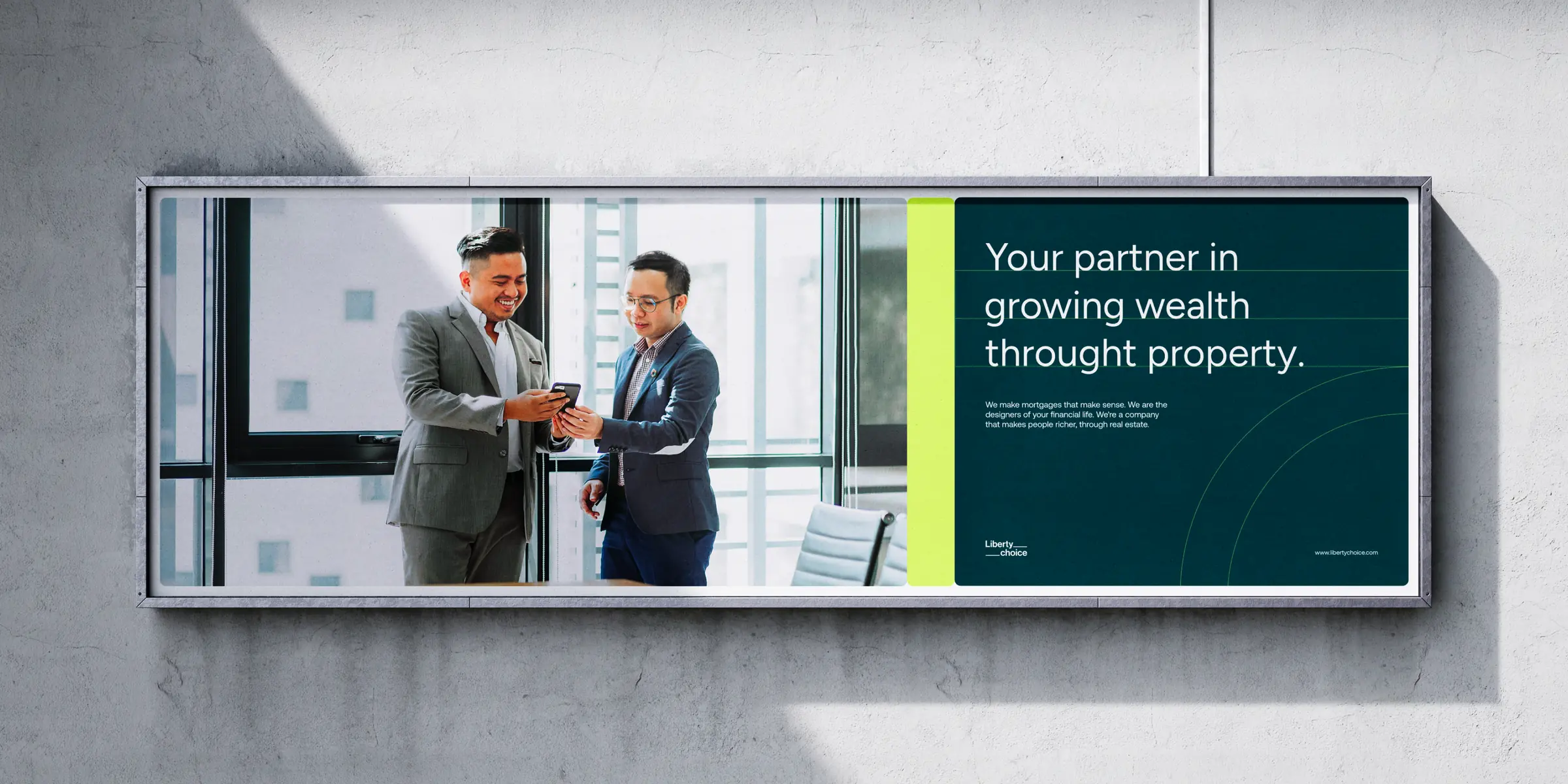 Liberty Choice billboard with two advisors and the brand tagline