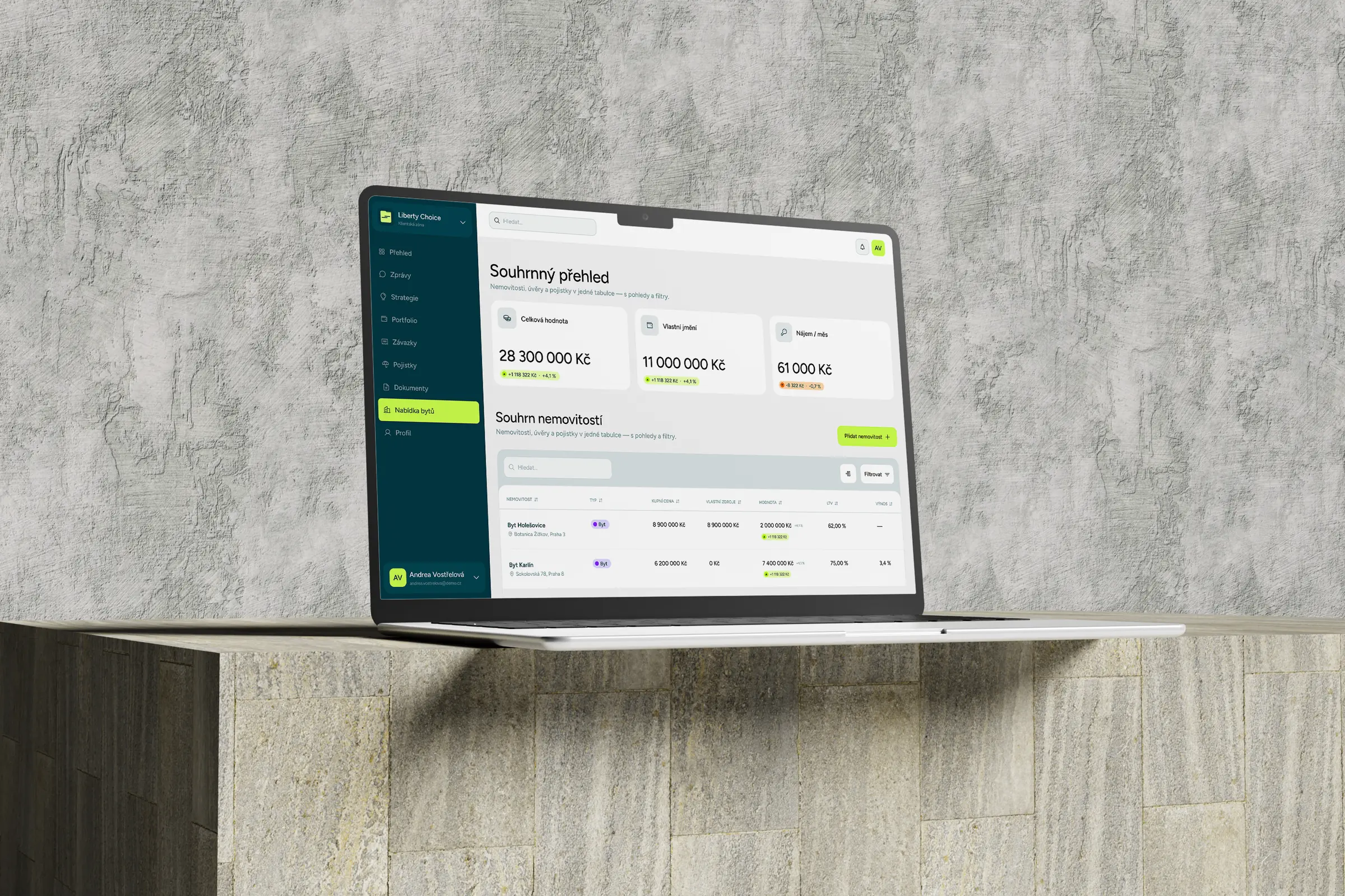 Laptop showing the Liberty Choice client web app overview
